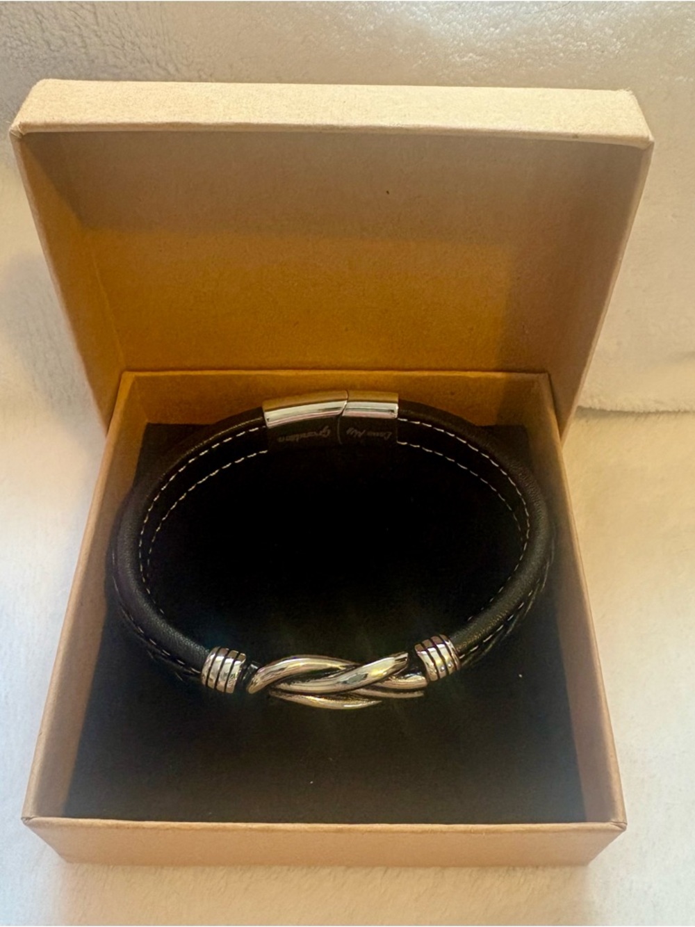 Men's Black Leather Braided Bracelet with Silver Accent
